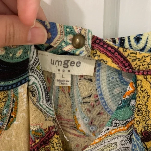 Umgee Women’s Boho Oversized Tunic Mini Dress Fall Flowy Peasant Sleeve Size L - Picture 6 of 12